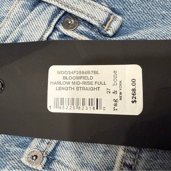 Rag & Bone BLOOMFIELD HARLOW MID-RISE FULL LENGTH STRAIGHT Vintage Stretch Sz 27 - Picture 10 of 13